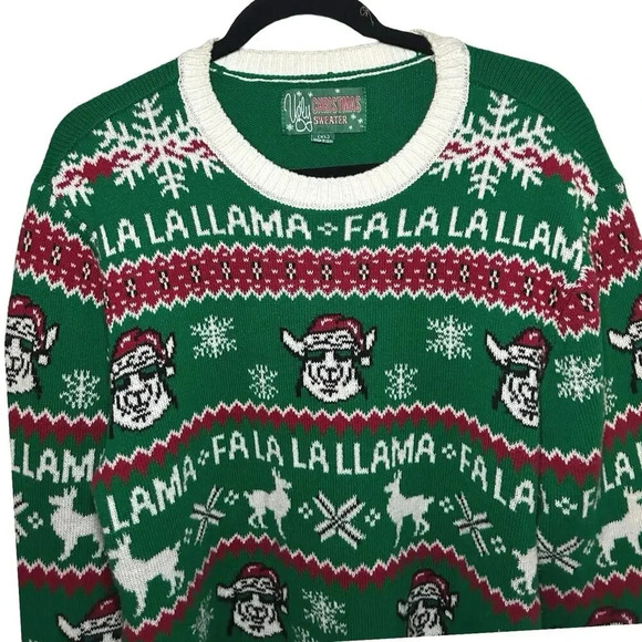 Ugly Christmas Sweater Men’s Red and Green Fa La La La  Llama Sweater Size XL - Picture 3 of 6